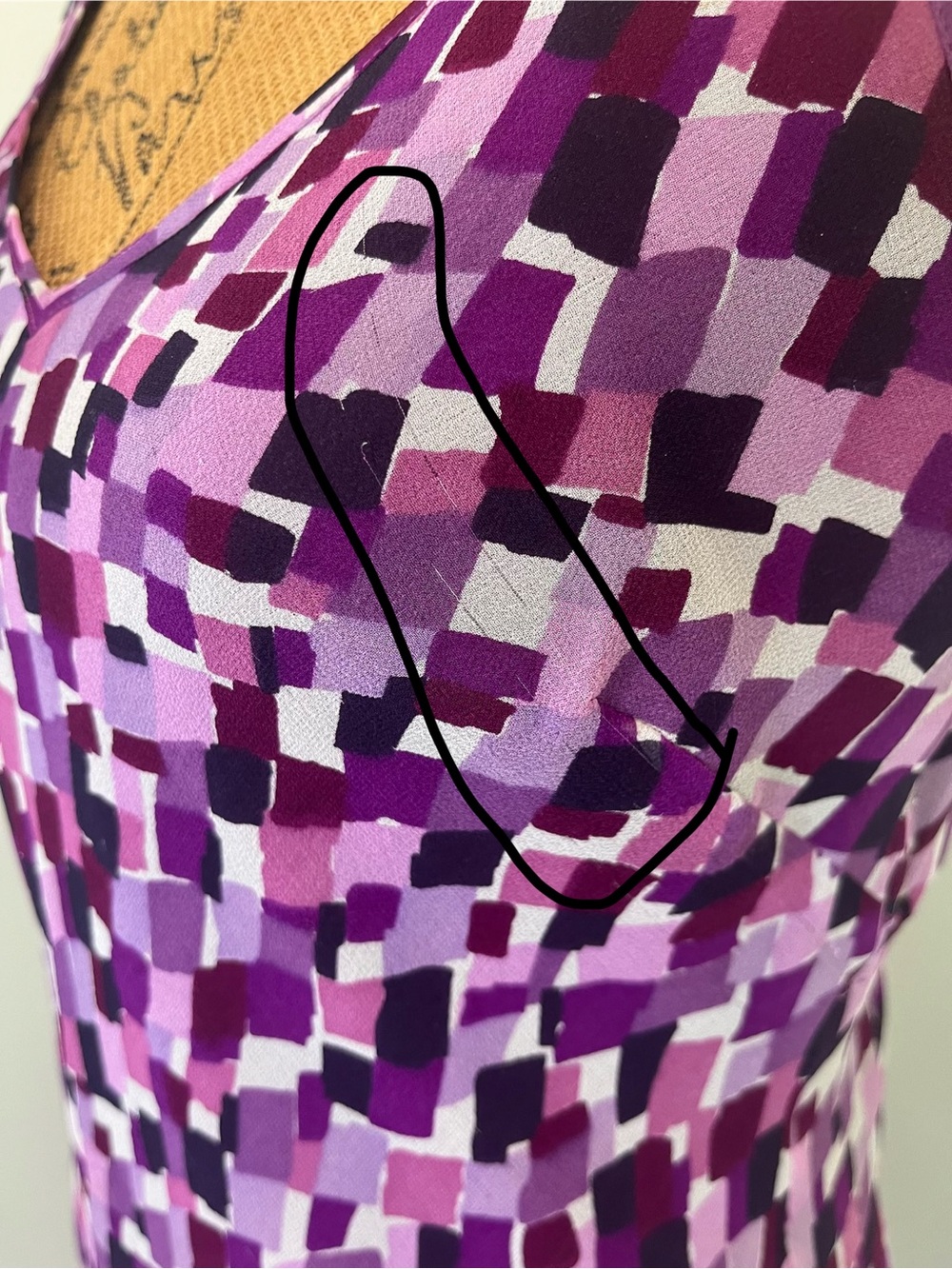 Karen Kane 100% Silk Bias Cut Stretch Maxi Dress Abstract Purple Size Small - Picture 9 of 16